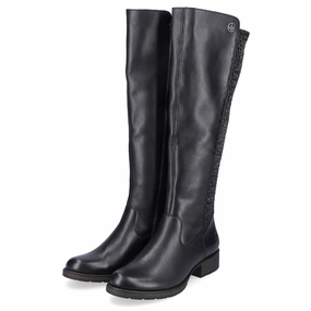 Rieker Faith 91 Black Stretch Panel Tall Boot (Women's) Side Zip Work Boots
