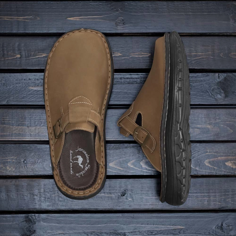 Across Sandals Sawyer - Leather Clog-Toe Sandal | Tan Nubuck