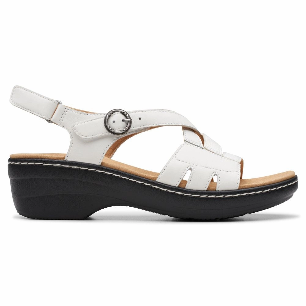 Walking Comfortable Sandals Clarks Merliah Bonita White Leather Sandal (Women's)
