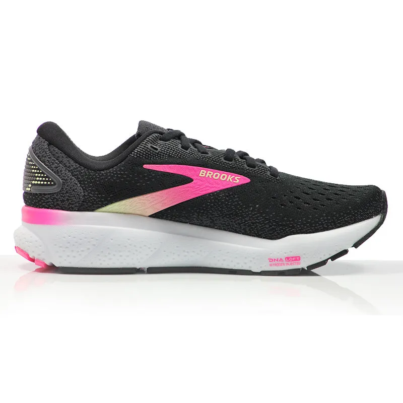 Brooks Ghost 16 Women's Running Shoe - Black/Pink/Yellow Sneakers Rubber Running Shoes