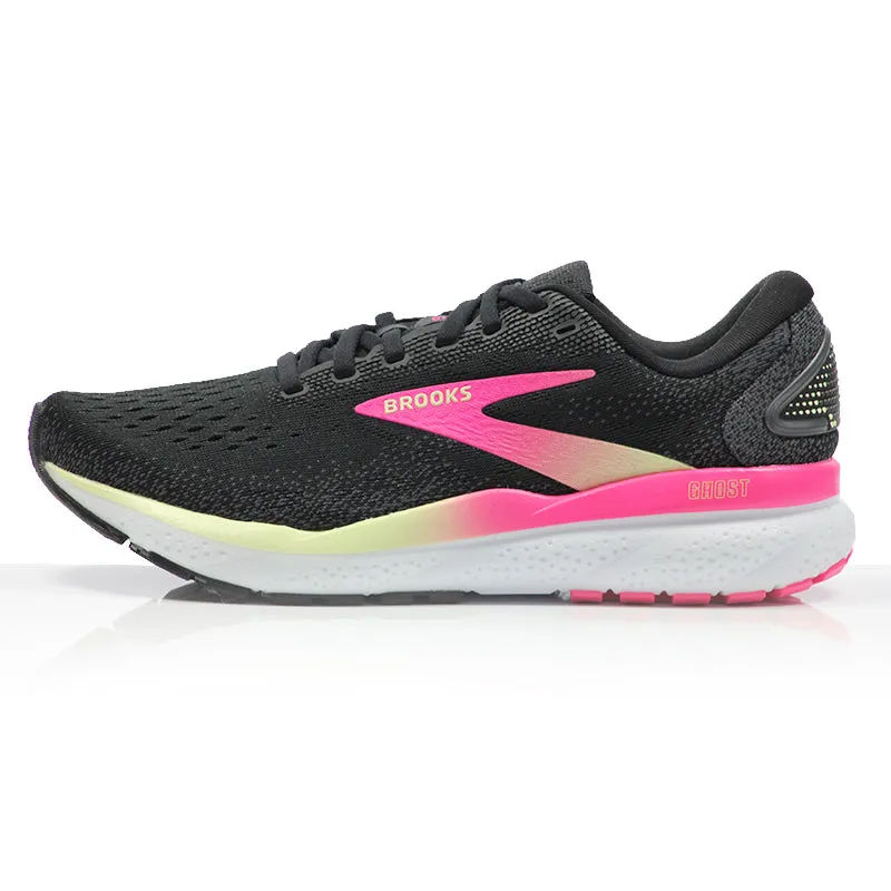 Brooks Ghost 16 Women's Running Shoe - Black/Pink/Yellow Fresh Foam X More V5 Running Shoe