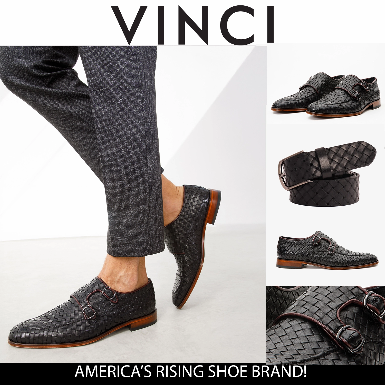 The Turan Black Woven Double Monk Strap Dress Men Shoe Massimo Emporio Dress Shoes