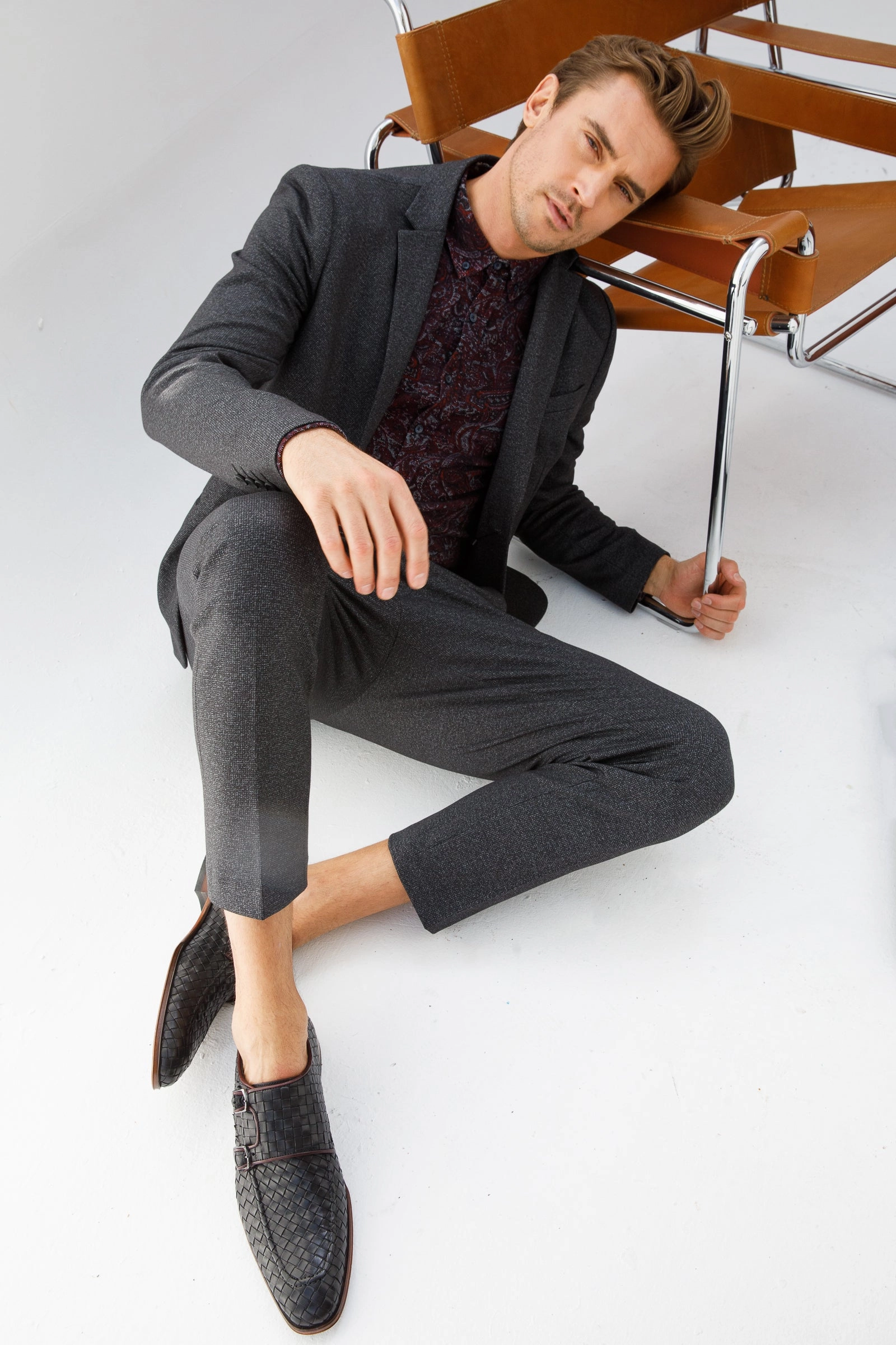 The Turan Black Woven Double Monk Strap Dress Men Shoe Dress Shoes With Heel Lift