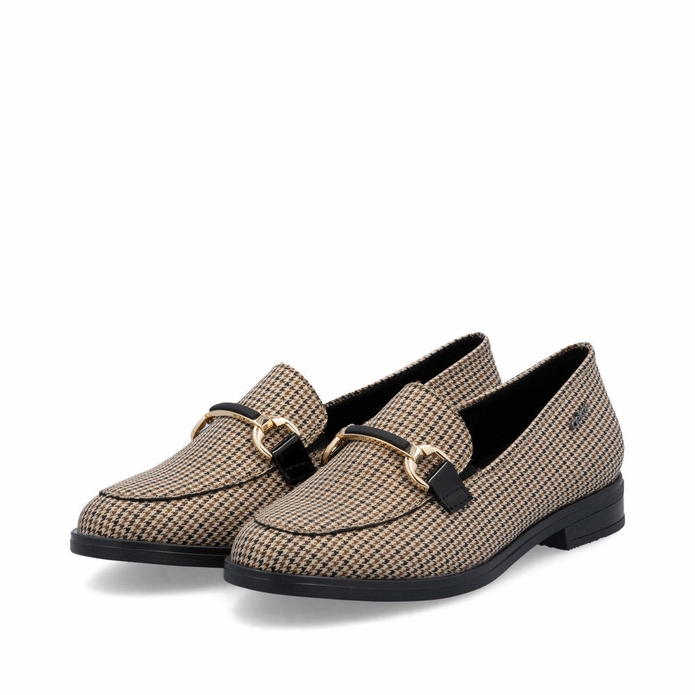 46264-60 Slip On Beige/Black Multi Penny Leather Loafers