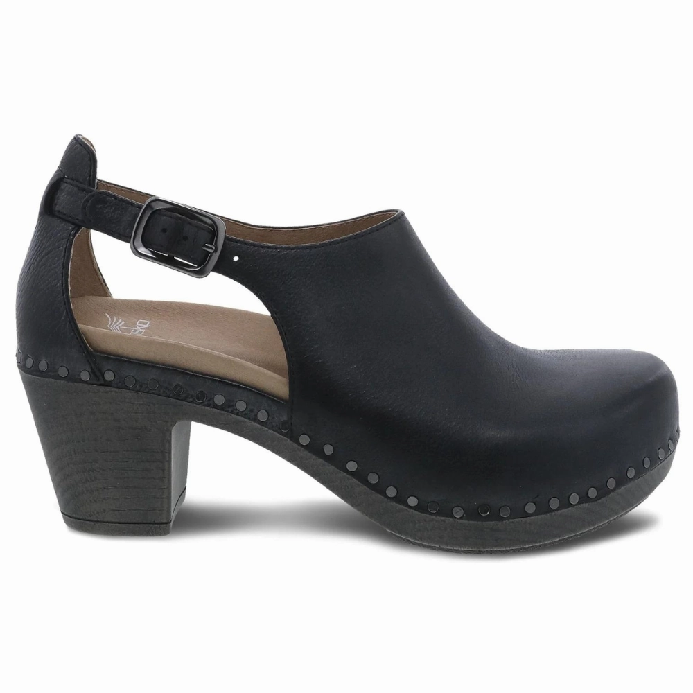 Dansko Sassy Black Milled Burnished Leather Heel (Women's) Loafers Dress Shoes