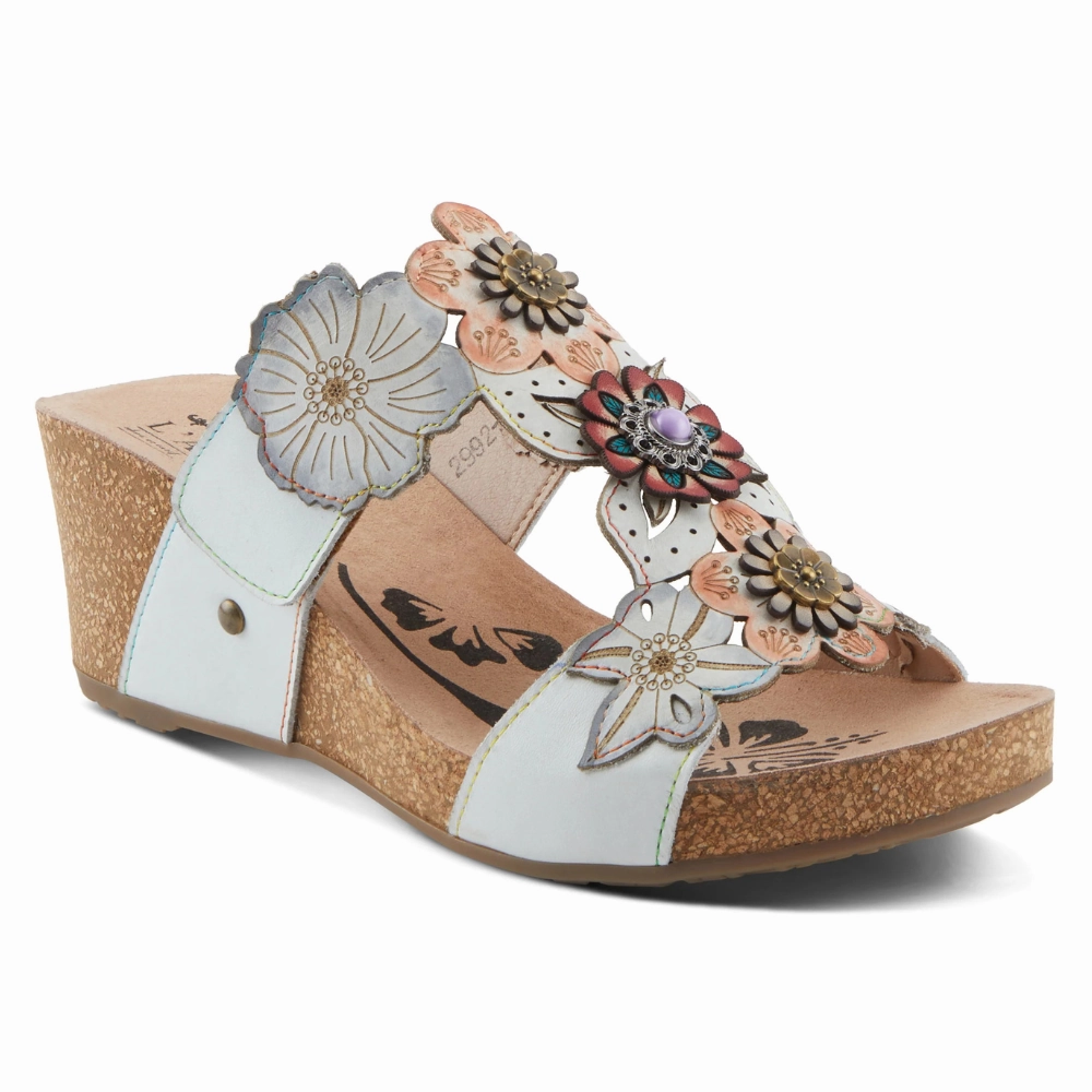 L'Artiste By Spring Step Prettypetals White Multi Leather Sandal (Women's) Oxfords And Dress Shoes