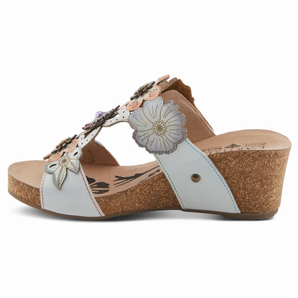 L'Artiste By Spring Step Prettypetals White Multi Leather Sandal (Women's) Johnston Murphy Dress Shoes