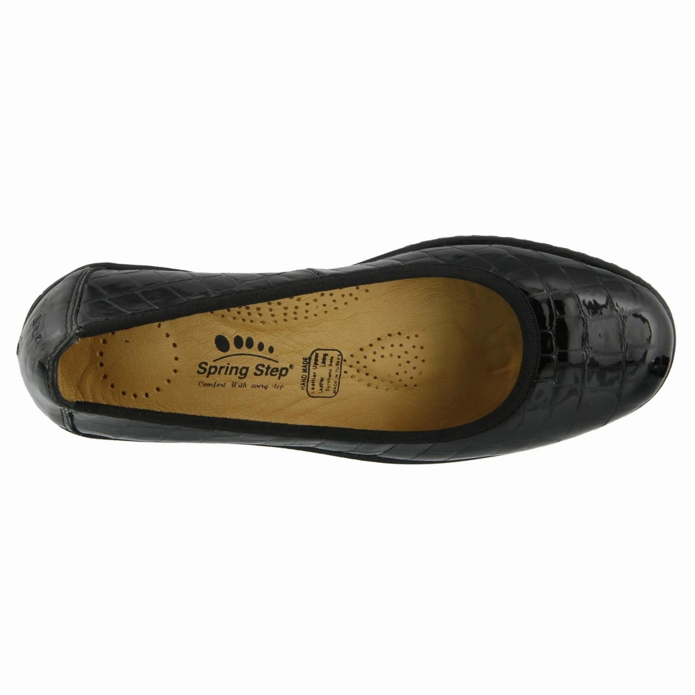 Big Girl Dress Shoes With Heel Spring Step Kartii Black Croco Leather Shoe (Women's)