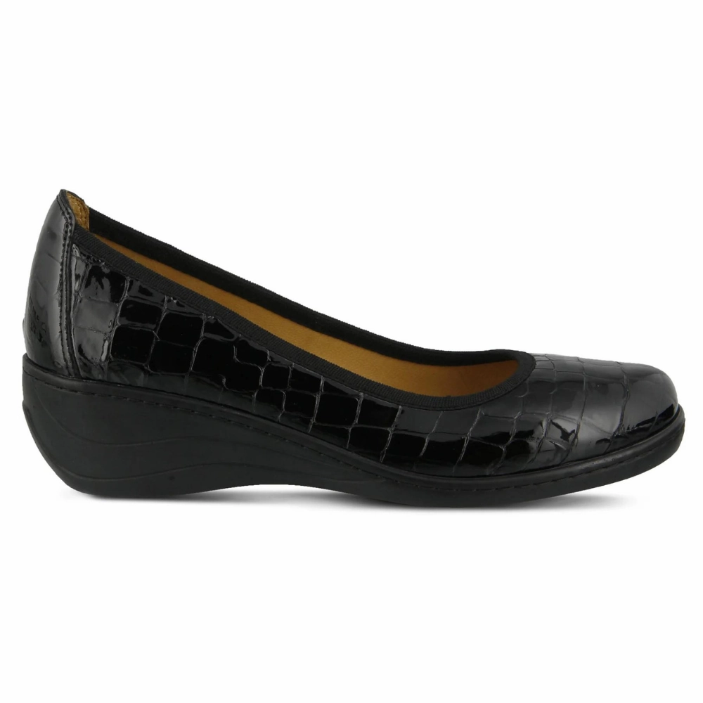 Spring Step Kartii Black Croco Leather Shoe (Women's) Dress Shoe Heel Pad