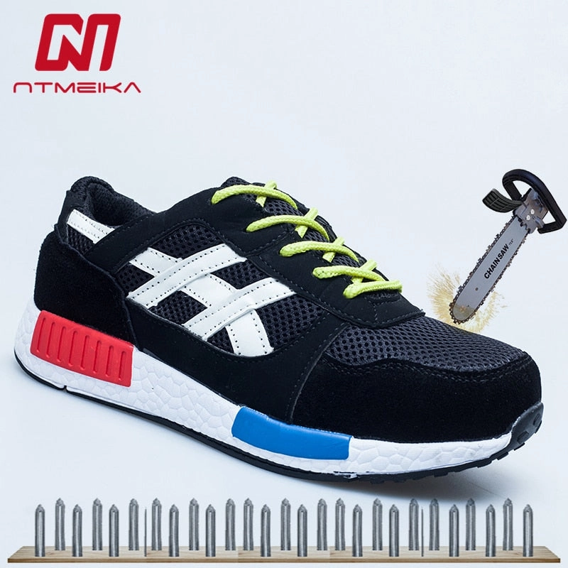 Fashion Men Safety Shoes Steel Toe Cap Work Shoes Breathable Flying Woven Safety Boots Men Casual Work Boots Large Size 35-46 Wide Toe Boots