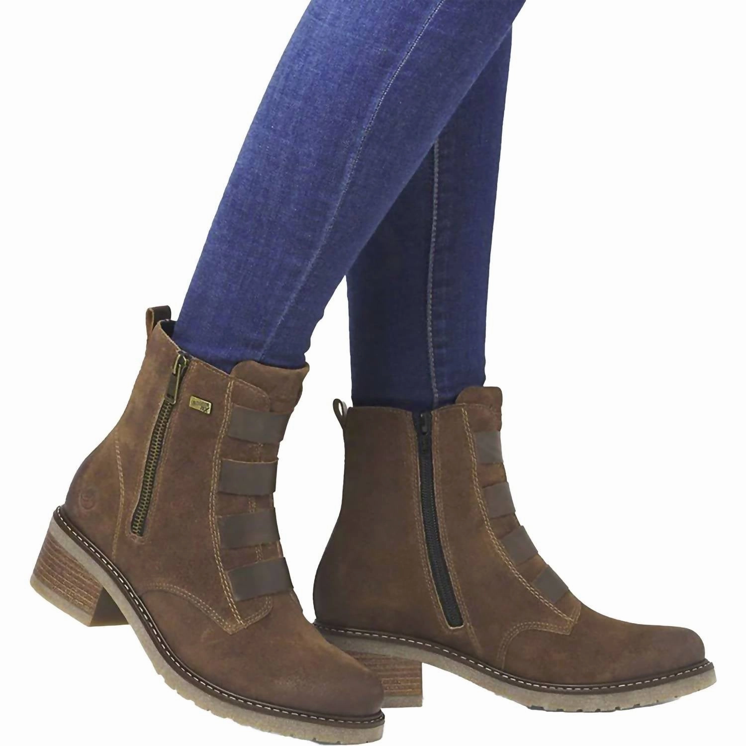 Women's Zip Up Leather Boots In Sattle/kastanie Shyanne Western Boots