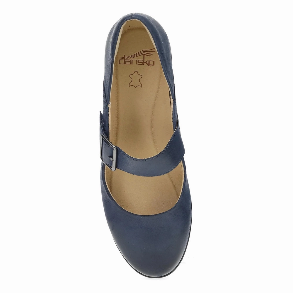 Ballet Shoes Dress To Impress Dansko Collette Navy Burnished Nubuck Mary Jane (Women's)