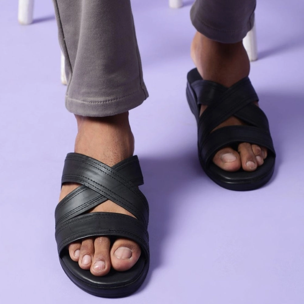 Everly Slide Royal Suede Coolers Casual Black Slippers For Men 7123-61 By Liberty