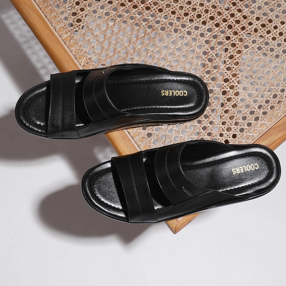 Coolers Casual Black Slippers For Men 7193-60 By Liberty Soft House Slippers