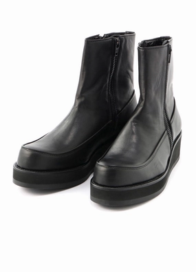 Combat Boots With Heel Smooth Leather Thick Sole W-Zip Boots