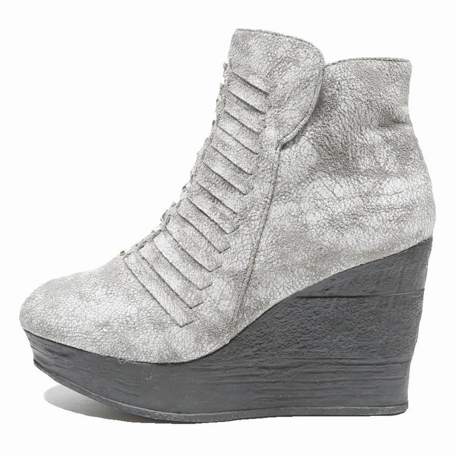 SLICCA Womens Wedge Ankle Boots Silver Leather UK 7 Stylish Comfortable Footwear Enduro Boots