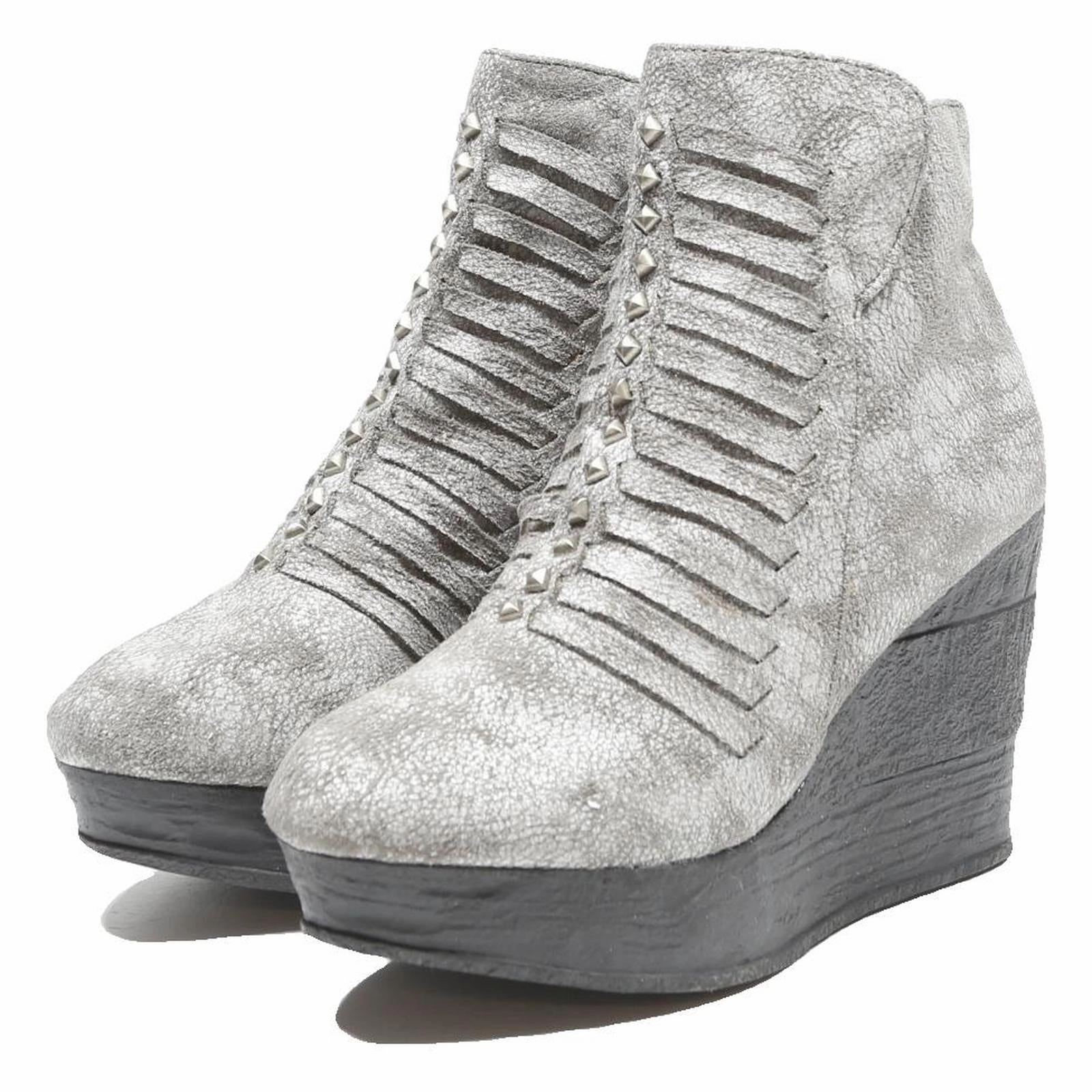 SLICCA Womens Wedge Ankle Boots Silver Leather UK 7 Stylish Comfortable Footwear Tall Boots With Heel