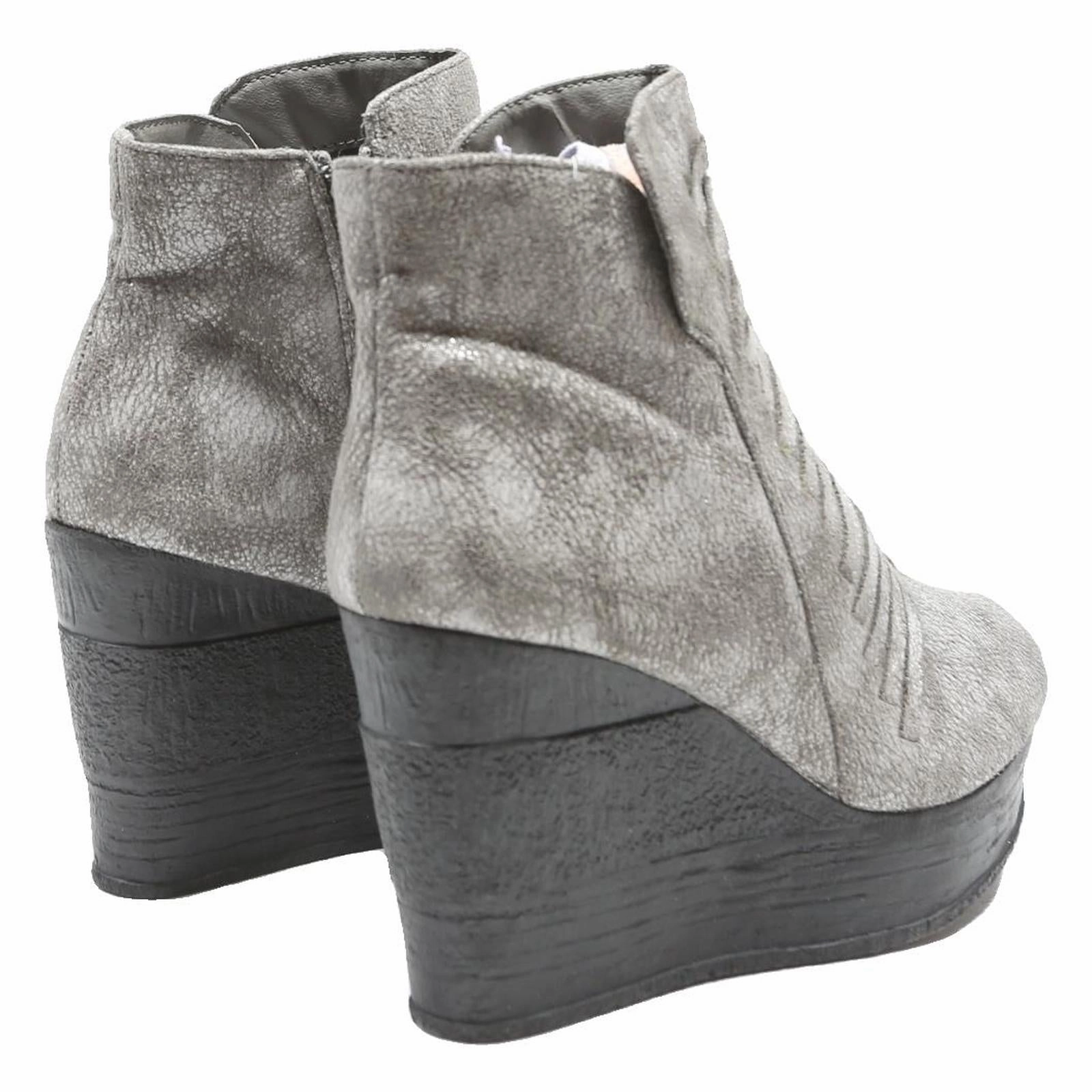 SLICCA Womens Wedge Ankle Boots Silver Leather UK 7 Stylish Comfortable Footwear Azalea Wang Fur Boots