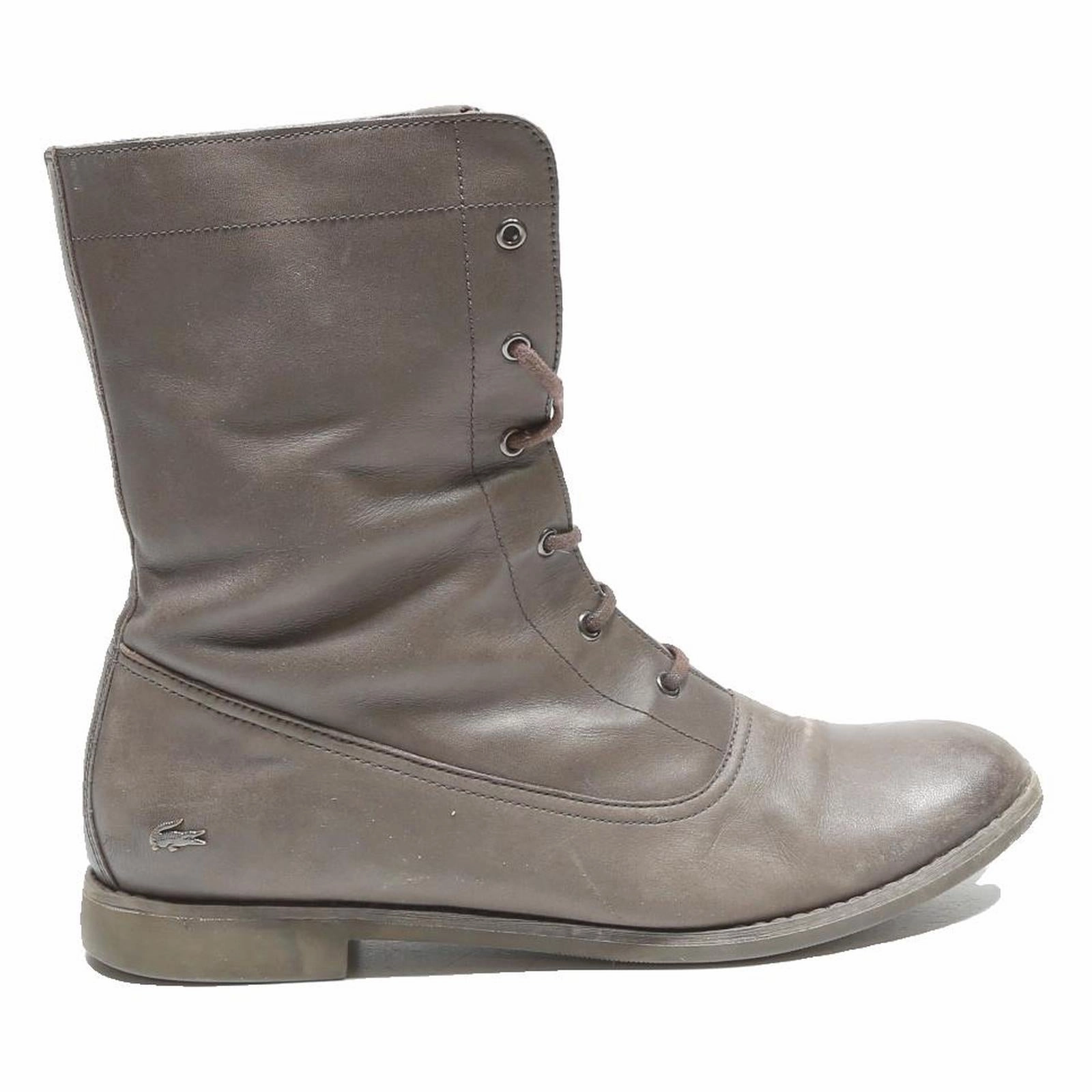 LACOSTE Women's Lace Up Leather Ankle Boots Brown UK 7 Casual Designer Kiss Boots