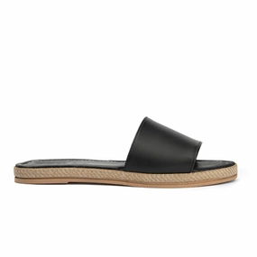Brio Buckle Black Natural Leather Slippers Mia Sandals Slides