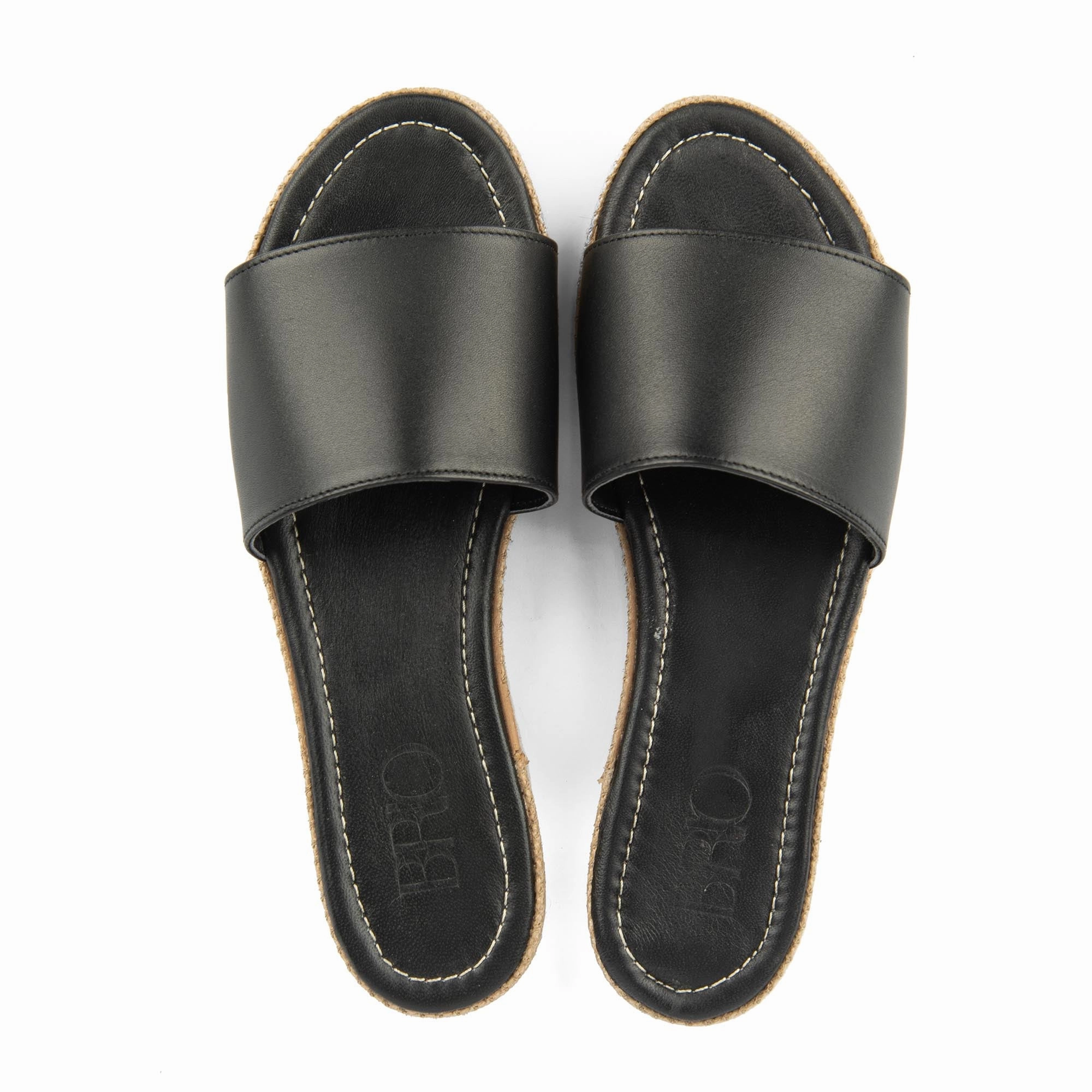 Slide Footwear Brio Buckle Black Natural Leather Slippers