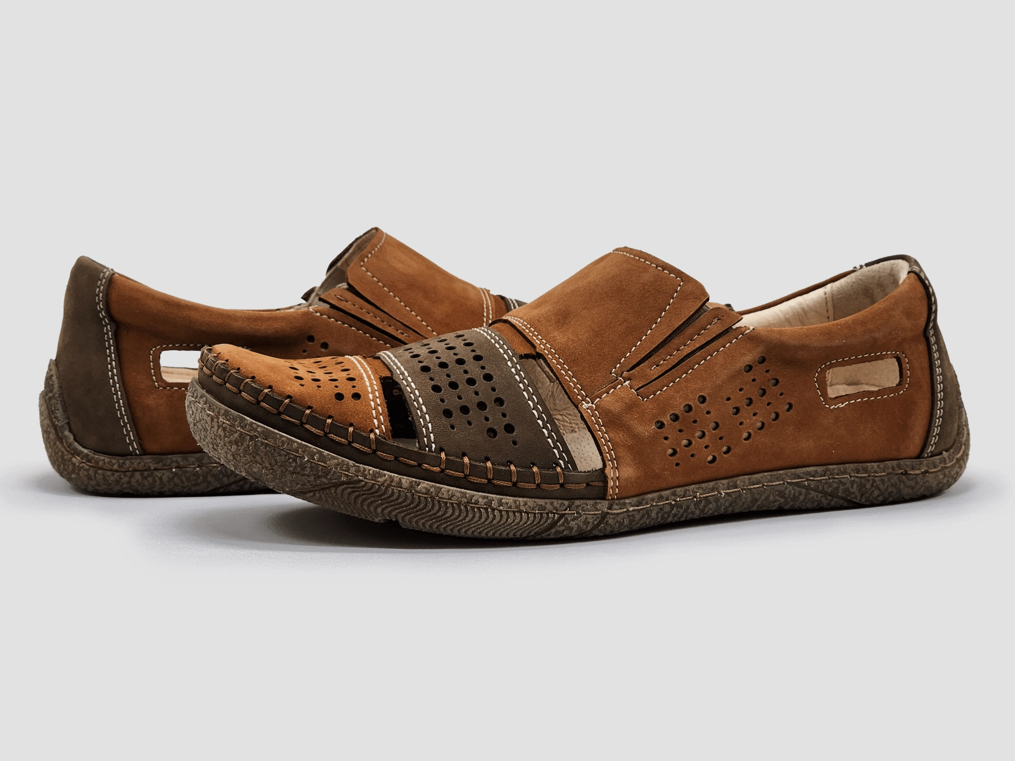 Orthofeet Sandals Men's Vacation Leather Sandals - Dark Brown