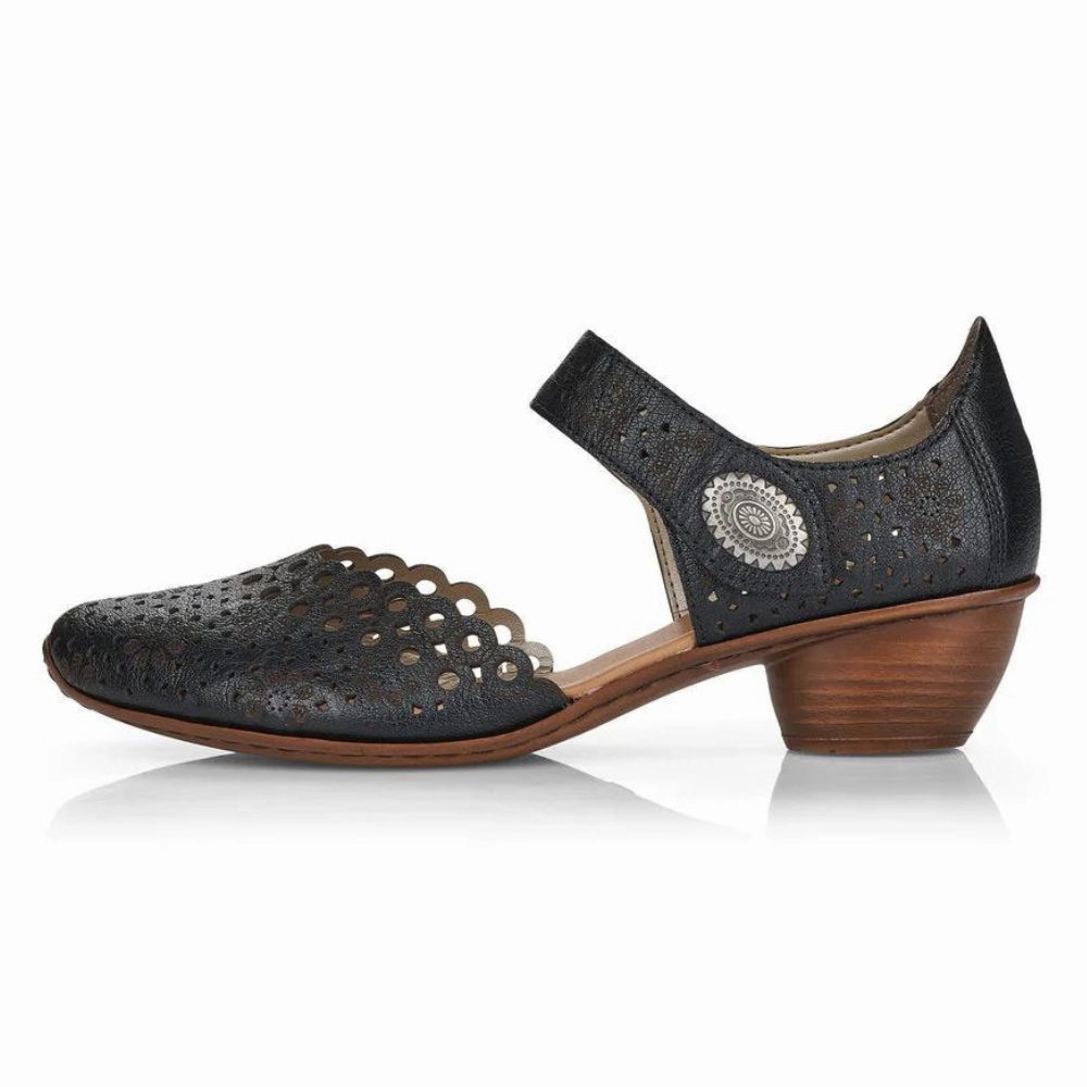 Rieker Mirjam 53 Black Leather Heel (Women's) Converse Shoes And Dresses