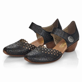 Rieker Mirjam 53 Black Leather Heel (Women's) Dress Animal Print Shoes