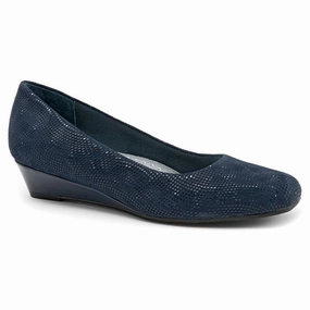 Dress Shoes To Make You Taller Trotters Lauren Navy 3D Patent Suede (Women's)