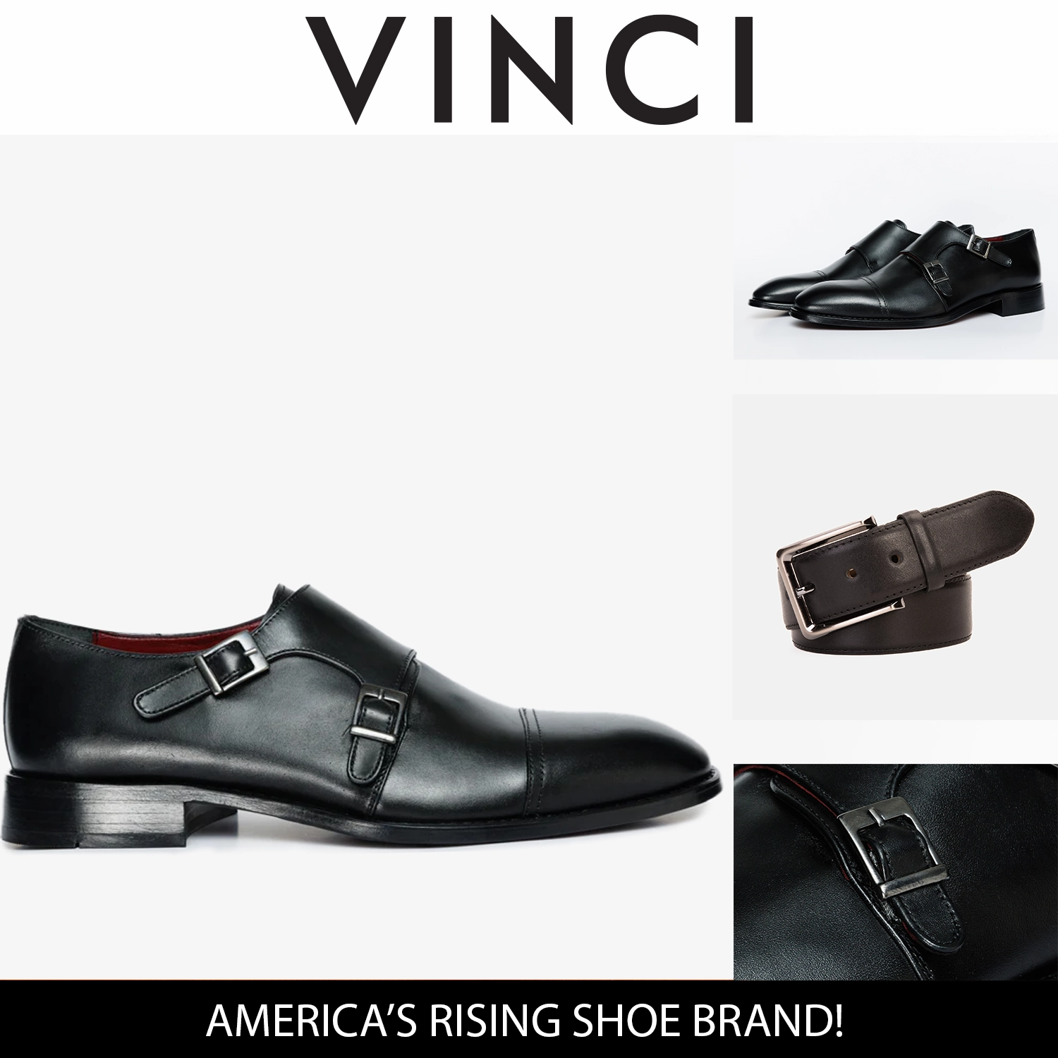 The Essen Black Leather Cap Toe Double Monk Strap Men Shoe Gucci Dress Shoe