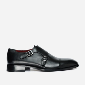 The Essen Black Leather Cap Toe Double Monk Strap Men Shoe Best Wingtip Dress Shoes