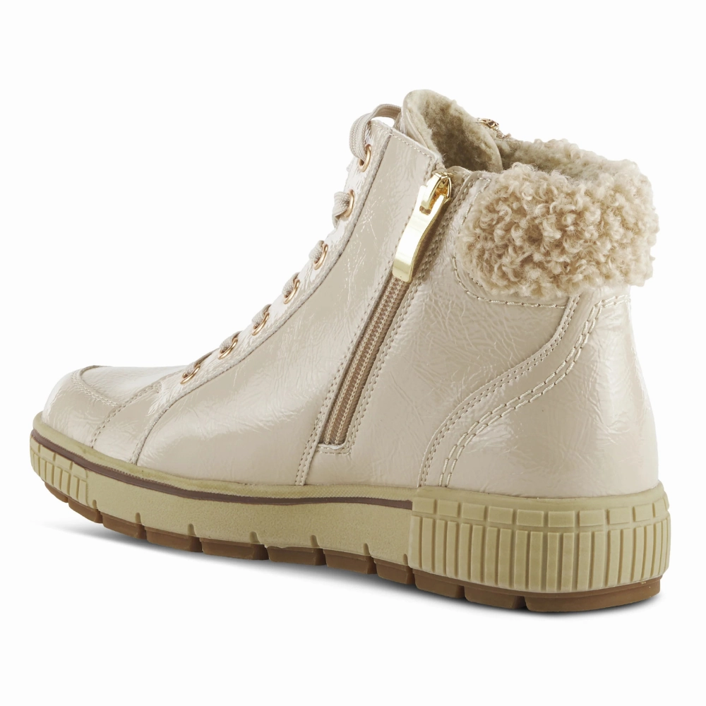 Spring Step Relife Alps Beige Patent Lace-Up Boot (Women's) Over The Knee Boots Wide Calf