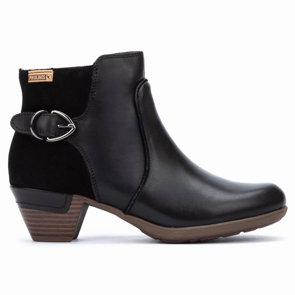 Pikolinos Rotterdam Black Leather Ankle Boot (Women's) Lizard Boots