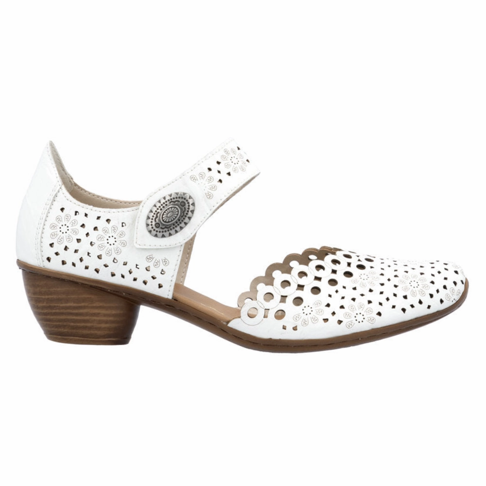 Rieker Mirjam 53 White Leather Heel (Women's) Good Dress Shoes For Walking