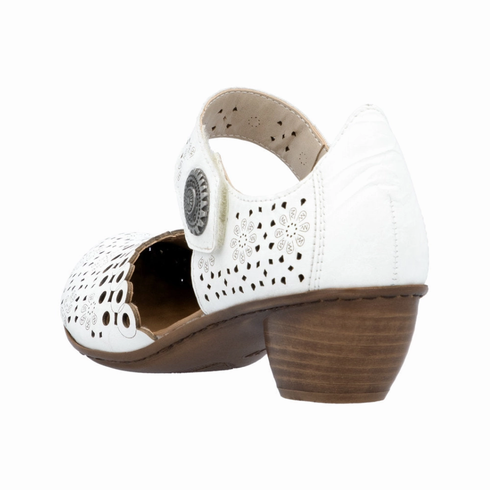 Rieker Mirjam 53 White Leather Heel (Women's) Shoes With Dress In Winter