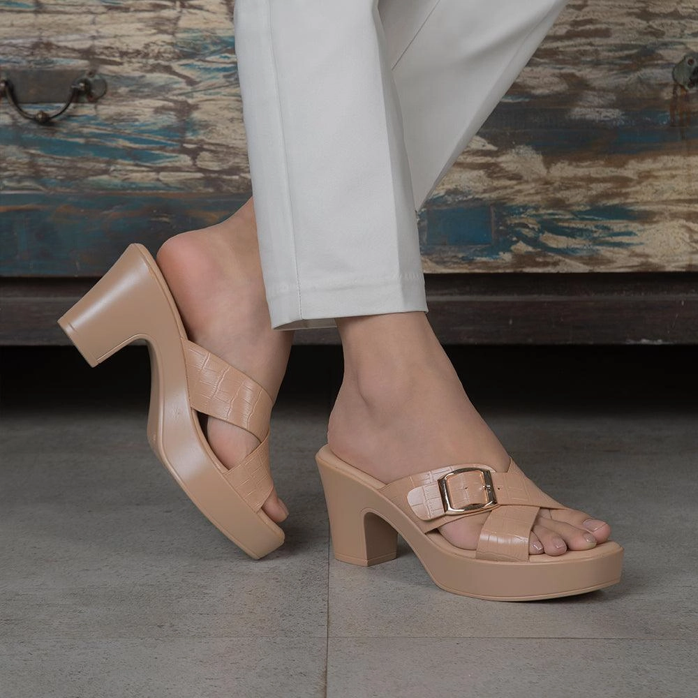 Sandals Hide Toes The Argentia Beige Women's Dress Block Heel Sandals Tresmode