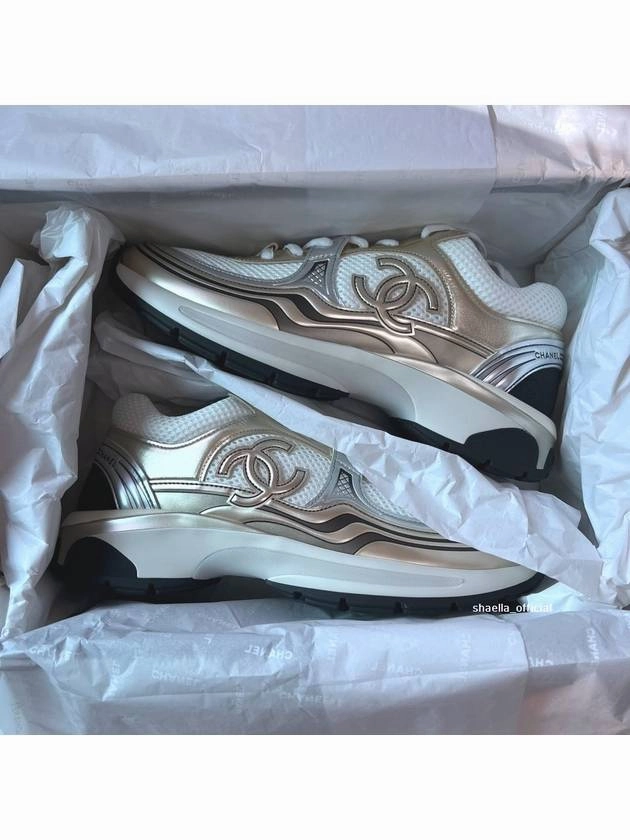 Fabric Laminated Low Top Sneakers Gold Chanel Old Money Sneakers