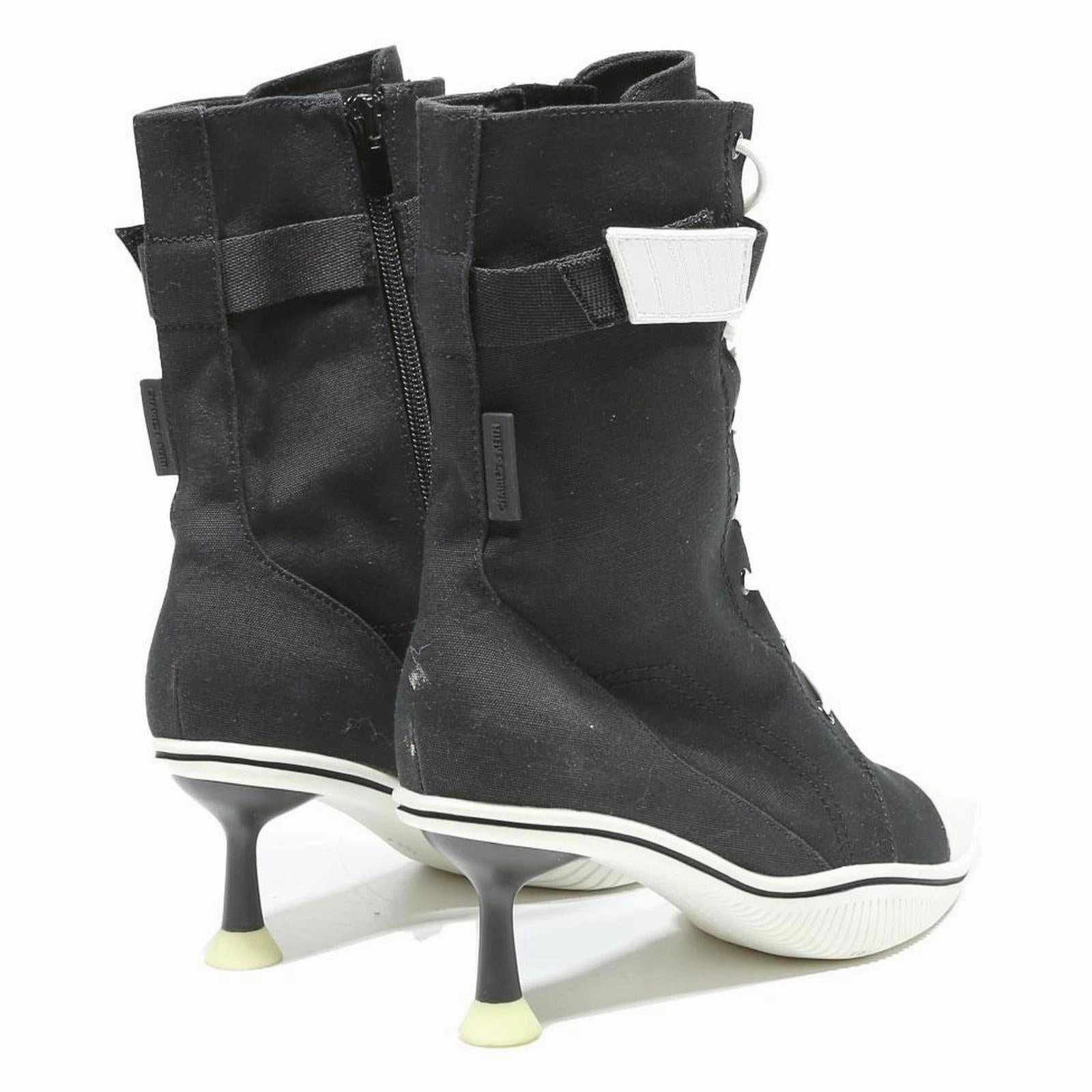 Jk Boots CHARLES & KEITH Womens Lace-Up Canvas Ankle Boots Black & White UK 2 Stylish