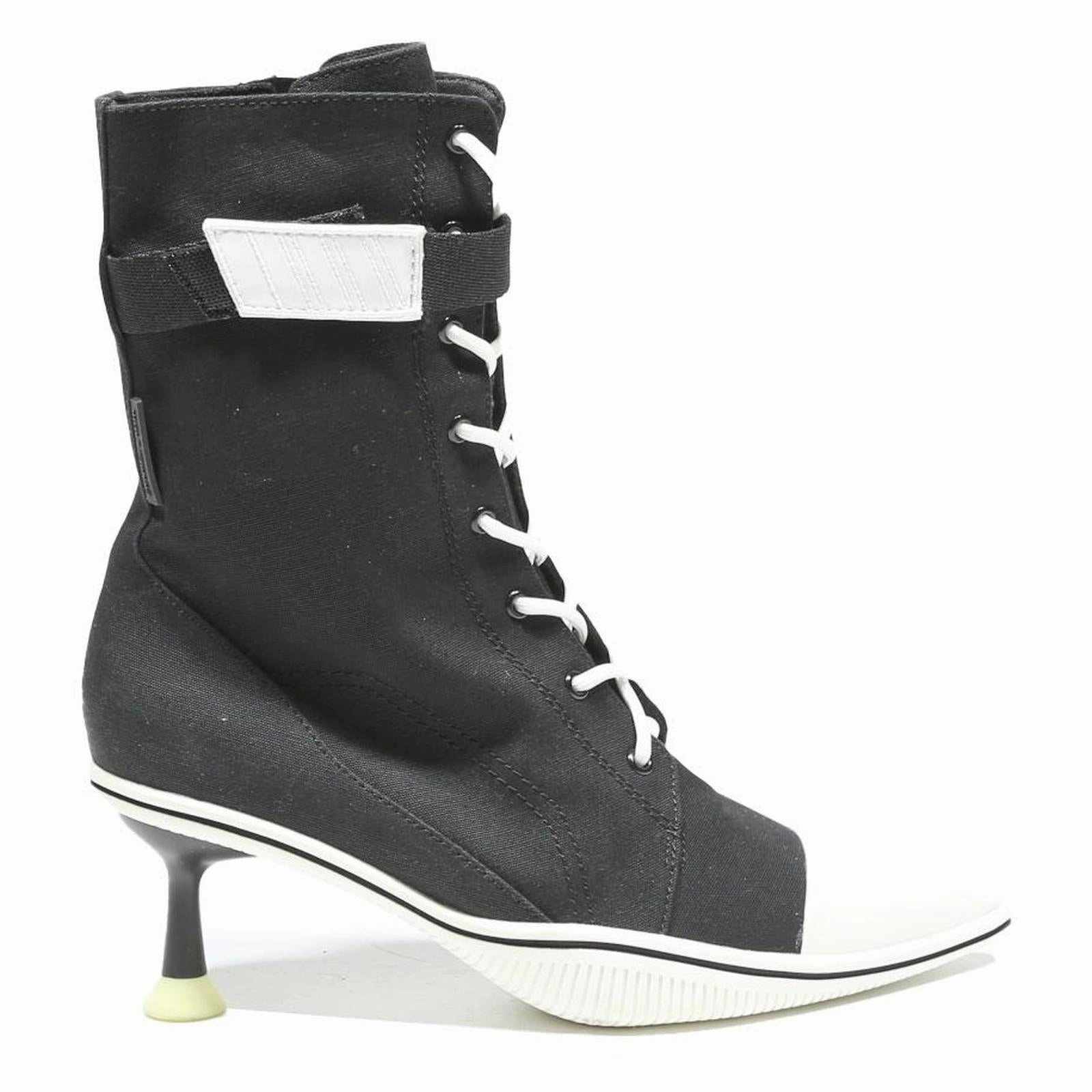 Biker Boots Wide Calf CHARLES & KEITH Womens Lace-Up Canvas Ankle Boots Black & White UK 2 Stylish