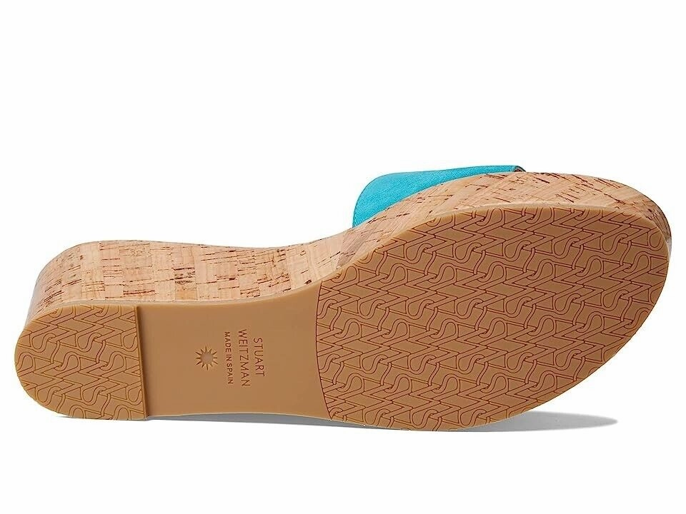 Shoes Ladies Sandals Stuart Weitzman Summer Sandals Women's US 10.5 Blue Leather Wedge Heel KHD822