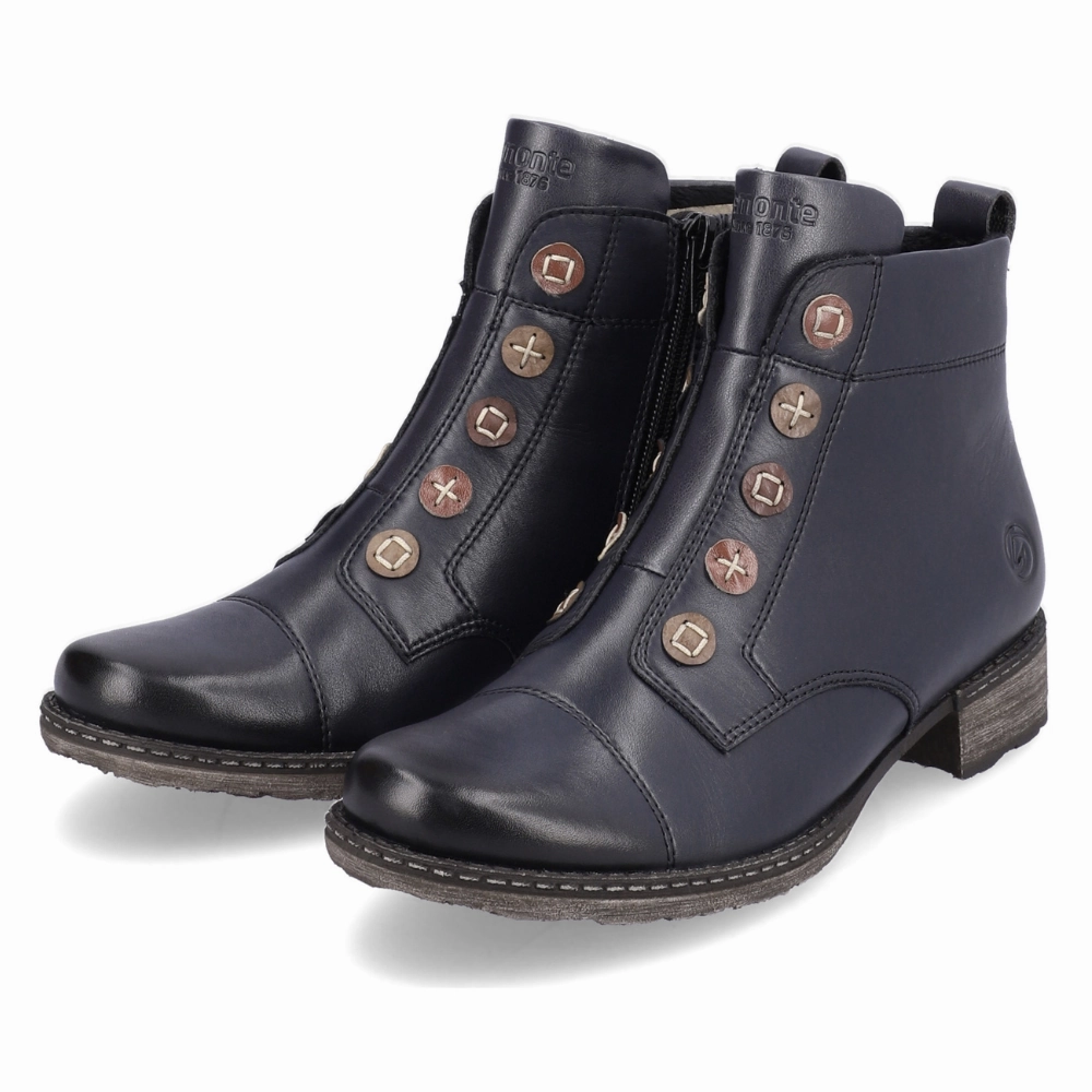 Composite Toe Rubber Boots Remonte D4392 Chandra 92 Navy Leather Bootie (Women's)