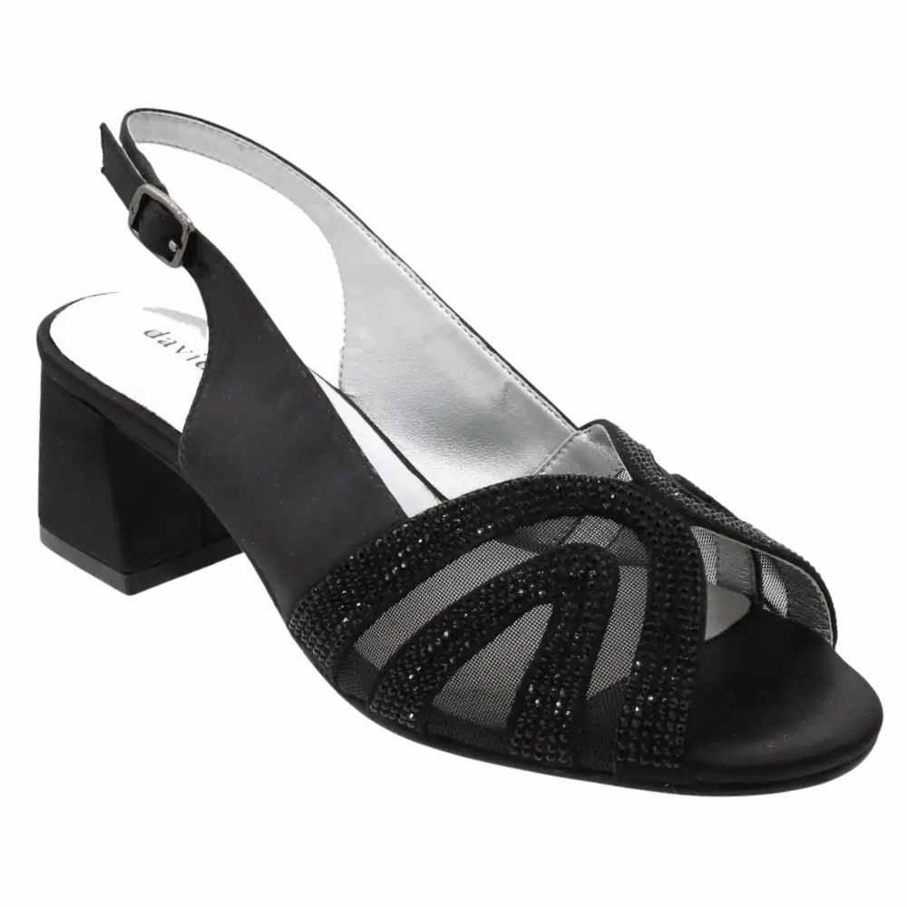 David Tate Desire Black Satin Heel Sandal (Womens) Motion Control Dress Shoes