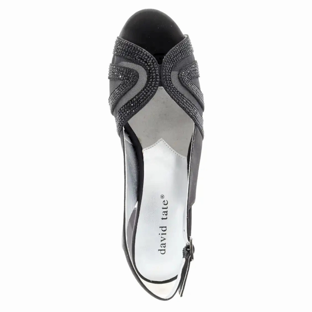 David Tate Desire Black Satin Heel Sandal (Womens)