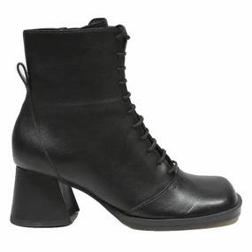CHARLES & KEITH Womens Lace-Up Ankle Boots Black Leather UK 2 Heeled Stylish Horsepower Boots