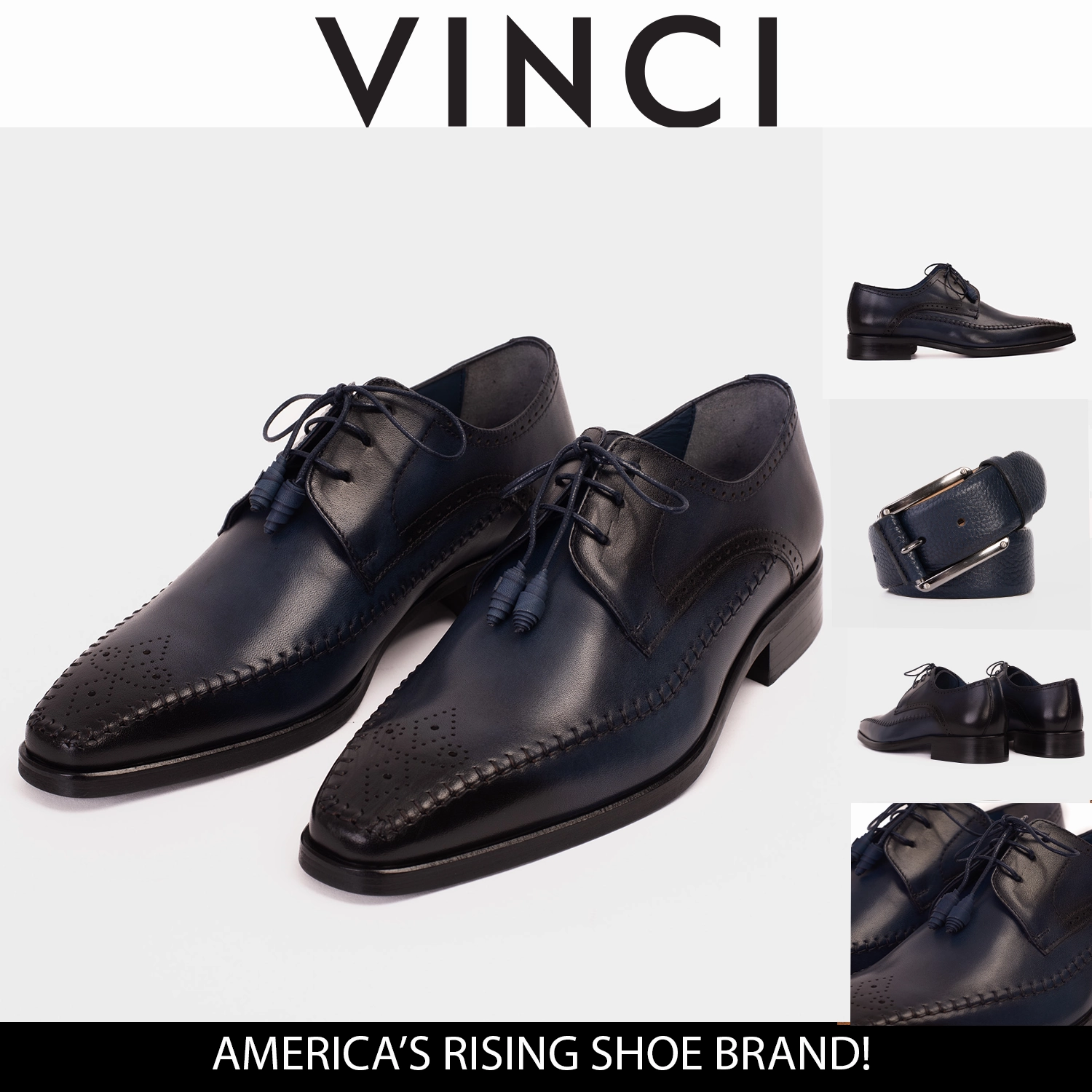 Lace Dress And Shoes The Moon Navy Blue Leather Derby Men  Shoe