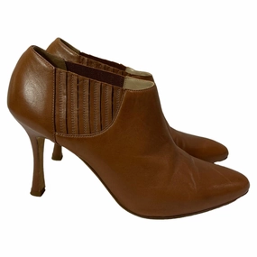 Rick Owens Combat Boots Manolo Blahnik Pleated Detail Pointed-Toe Heeled Boots  in Brown Leather