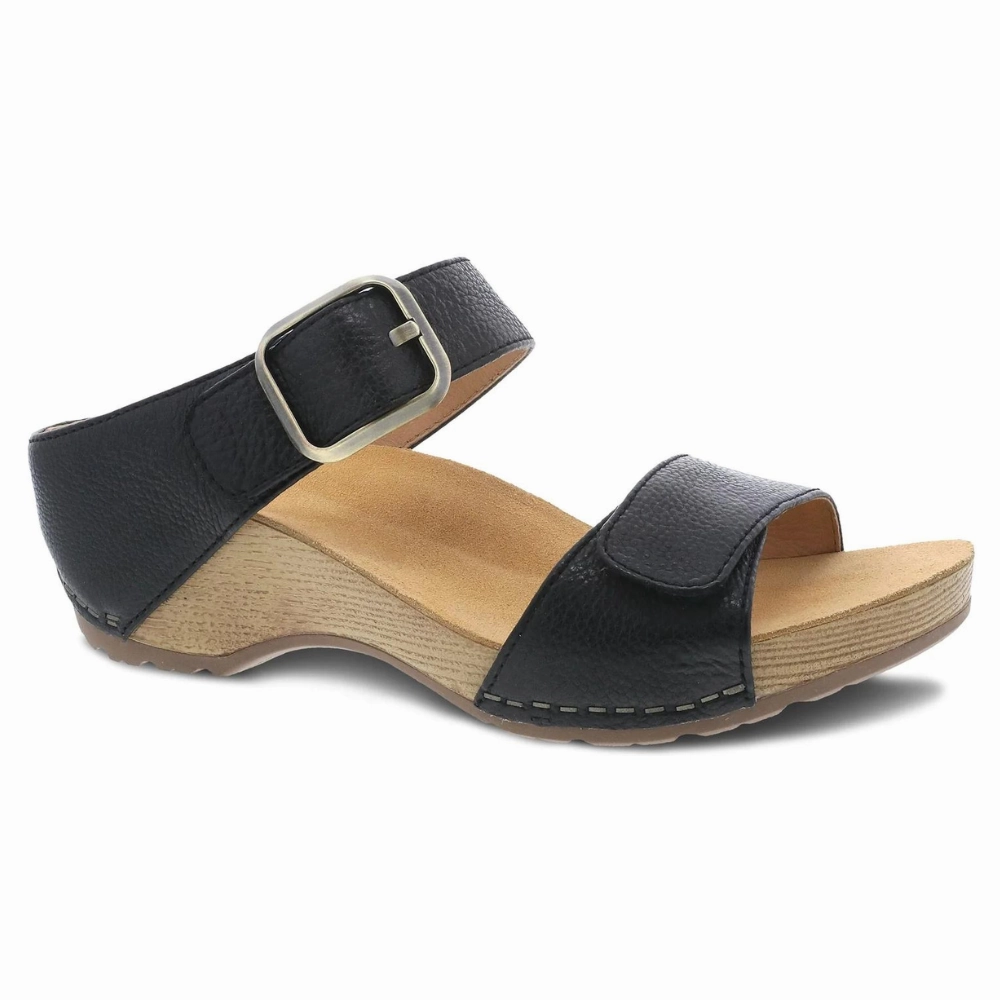 Dansko Tanya Black Milled Burnished Leather Sandal (Women's) Sandals Saint Vincent