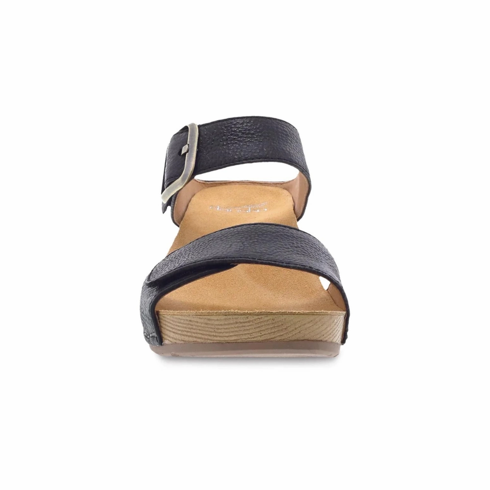 Dansko Tanya Black Milled Burnished Leather Sandal (Women's) Slide On Sandals Leather