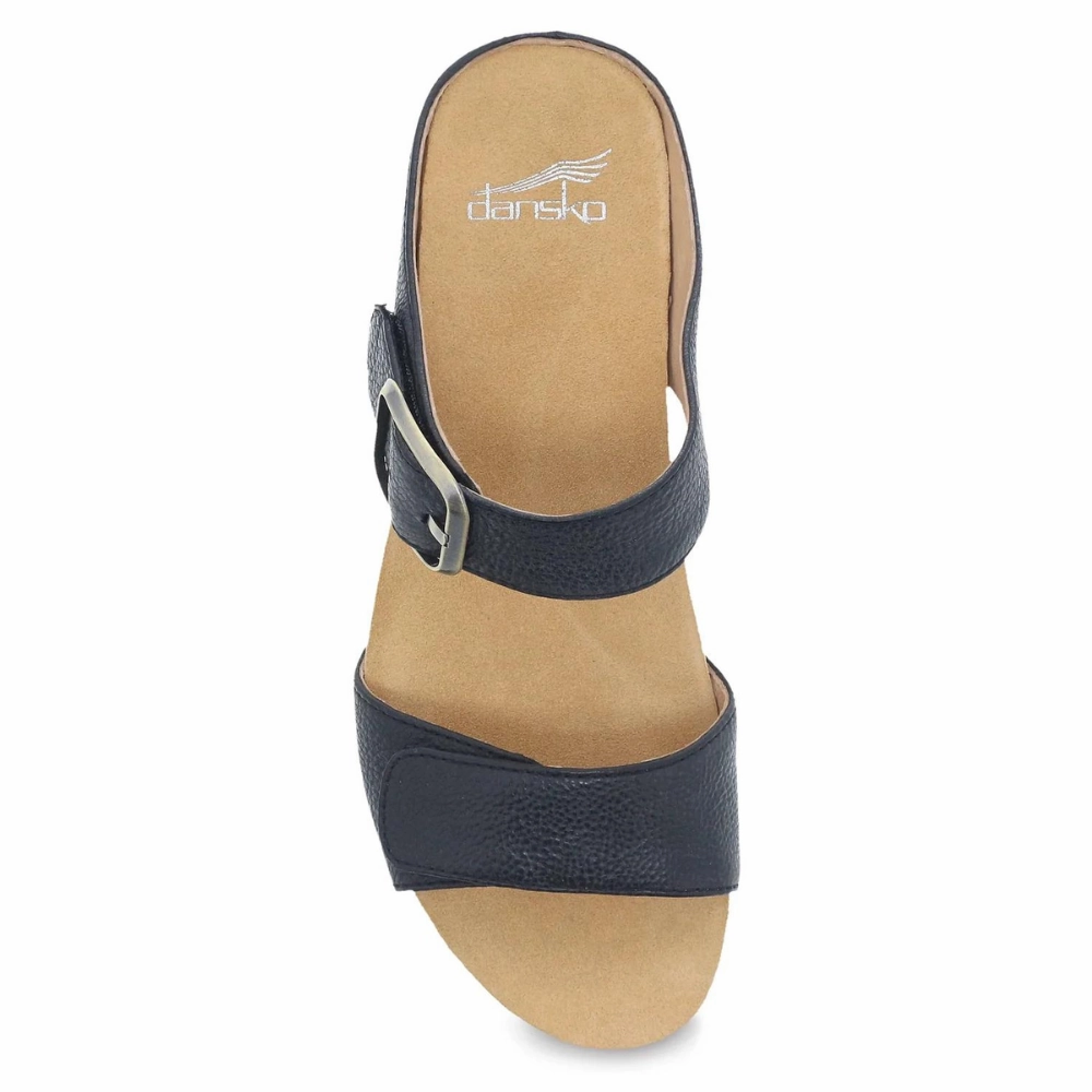 Dansko Tanya Black Milled Burnished Leather Sandal (Women's) Sandals Punta Cana