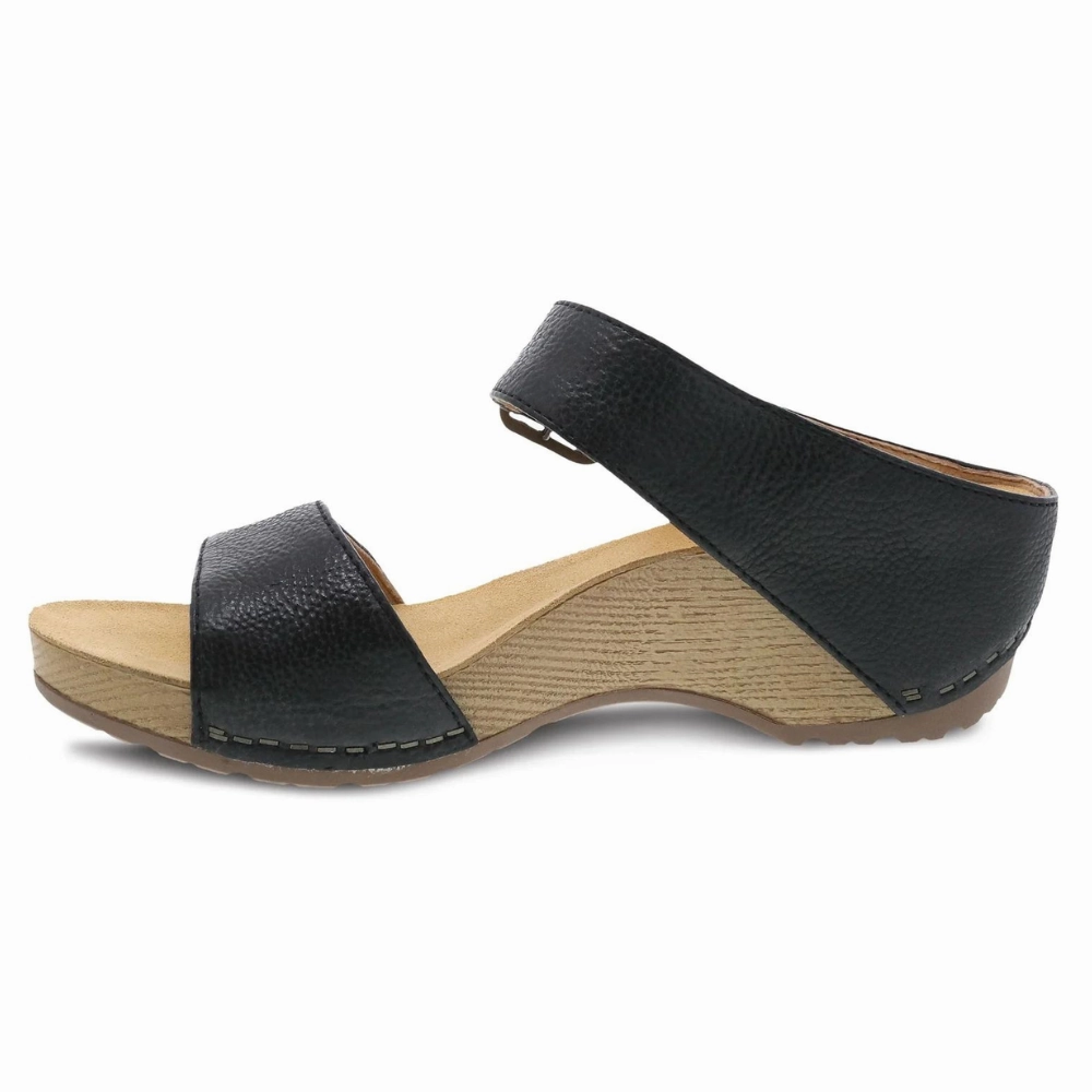 At Dsw Shoes Dansko Tanya Black Milled Burnished Leather Sandal (Women's)